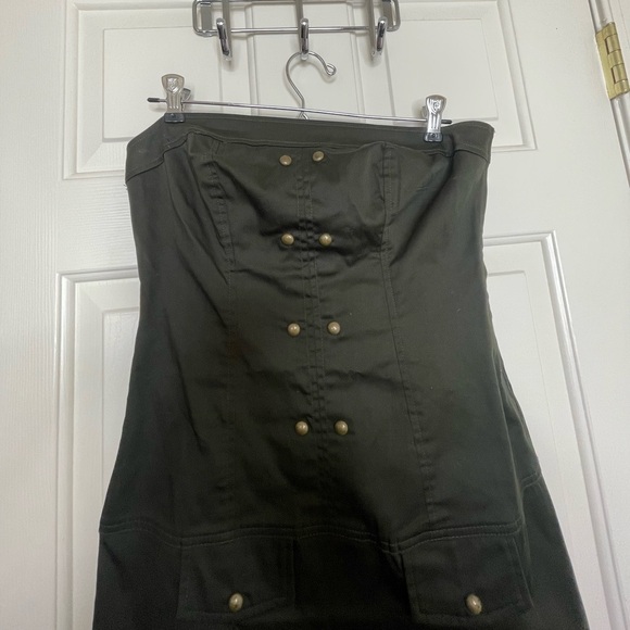 Vintage inspired Military style olive green strapless mini dress “True Love” | M - Picture 2 of 9
